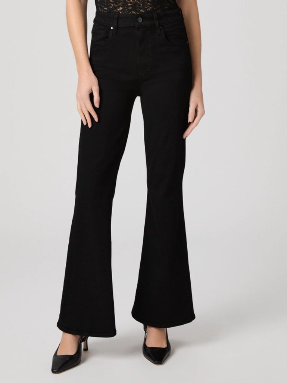 NEW PAIGE Black Shadow Marlow High Rise Skimmer Flare Size 25